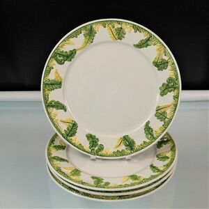 Vintage Italian Dinner Plates Set Of 4 Green Garden Ferns Flower Bud Cottagecore